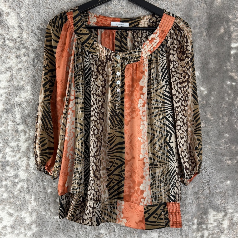 Dressbarn Size L Abstract Button Top Long Sleeve Pullover Colorful